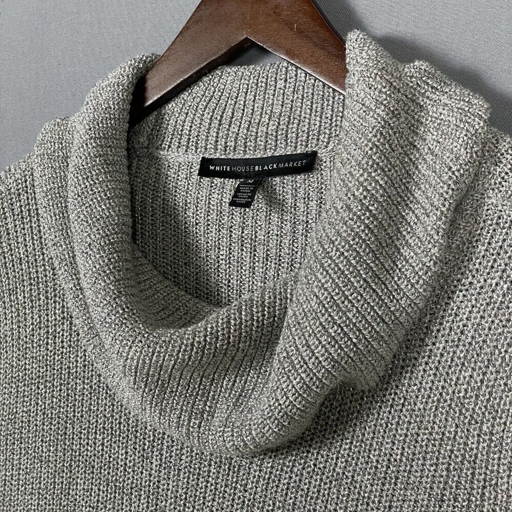 White House Black Market Silver Metallic Ombre Sweater Medium Cowl Neck Pullover - Picture 5 of 16